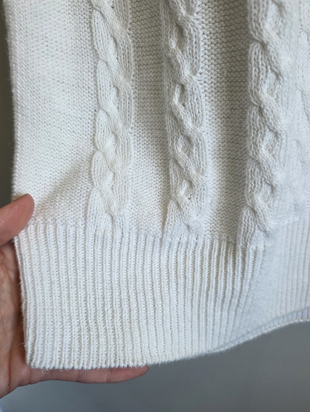 Miss Orly Cable Knit Short Sleeve Sweater Top White Cotton Ramie Henley Pocket L - Picture 6 of 9